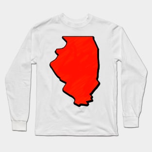 Bright Red Illinois Outline Long Sleeve T-Shirt